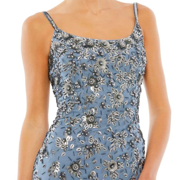 MAC DUGGAL 5477 FLORAL EMBELLISHED SCOOP NECK SLATE GRAY GOWN sz 8 - Picture 2 of 3